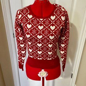 Vintage Repro Hell Bunny long sleeve red heart sweater size Small